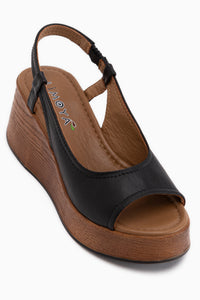 Marry Echtes Leder Schwarz Elastisch Keil Damen Schuhe