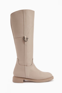 Caterine Beige Schnalle Detail Kurz Absatz Damen Stiefel