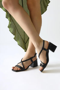 Millen Black Thin Cross-Strap Low Heel Sandals