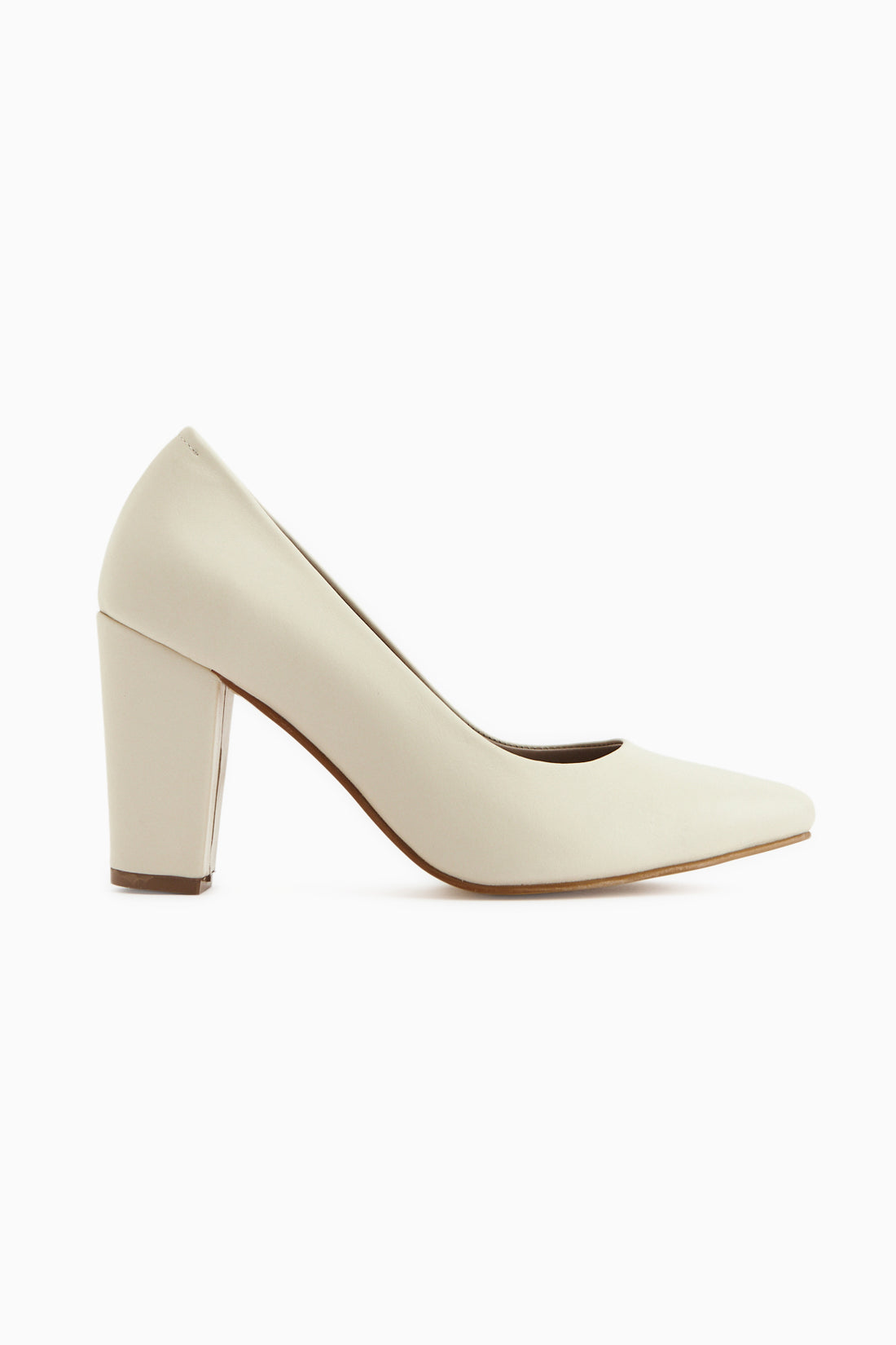 Emily Echtes Leder Beige Dick Absatz Damen Schuhe