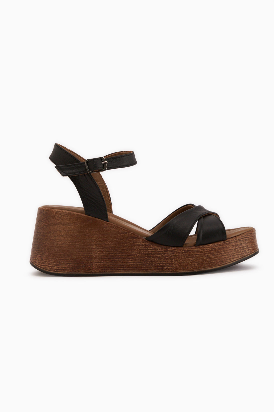Nooria Echtes Leder Schwarz Kreuzband Wedge Damen Sandale