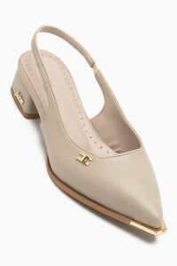 Norah Beige Elastische Kurze Absatz Damen Schuhe