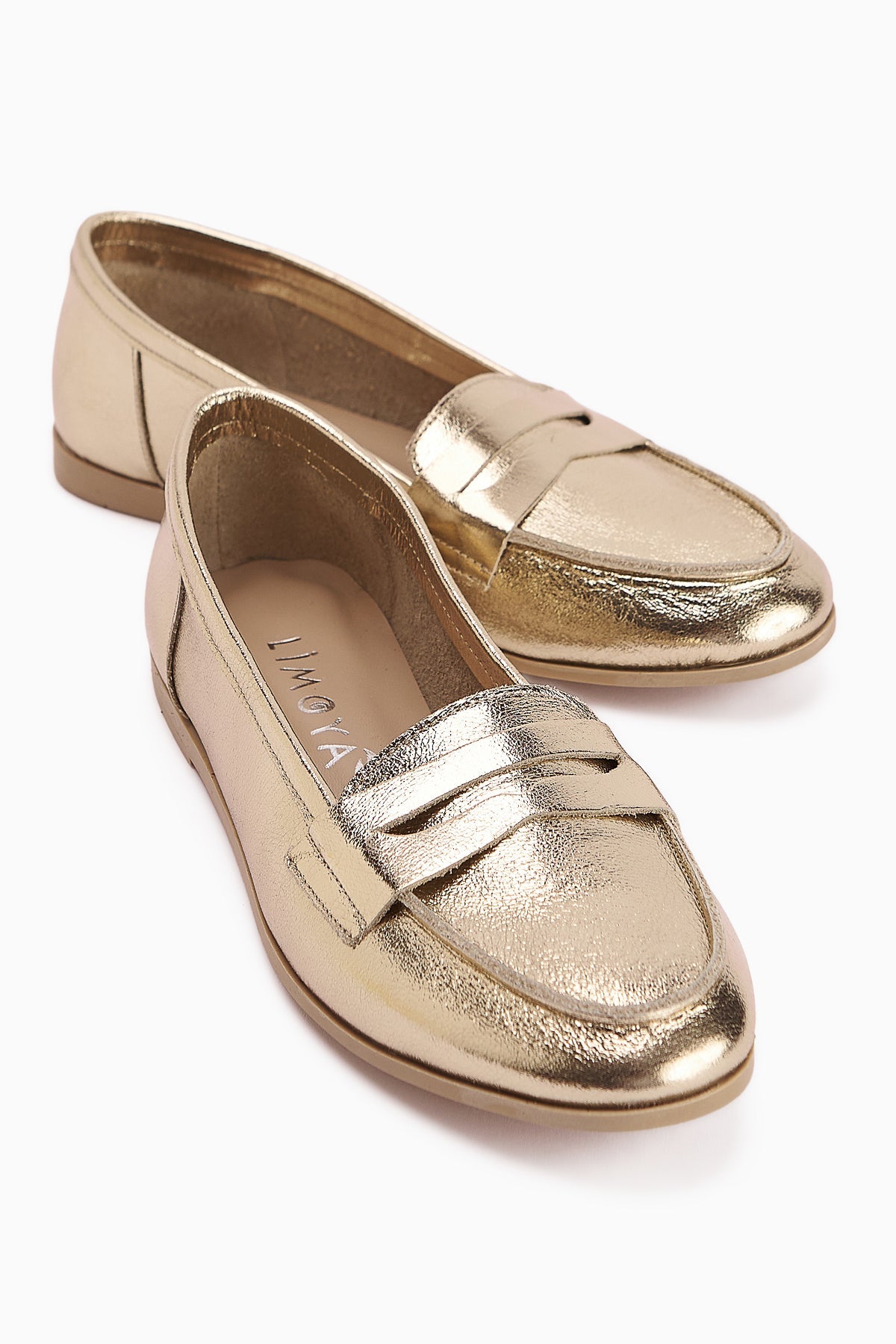 Solina Genuine Leather Gold Moccasin Shoes Comfortable Daily Loafers