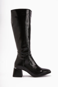 Miami Schwarz Crinkled Lackleder Quadrat Zehen Damen Stiefel