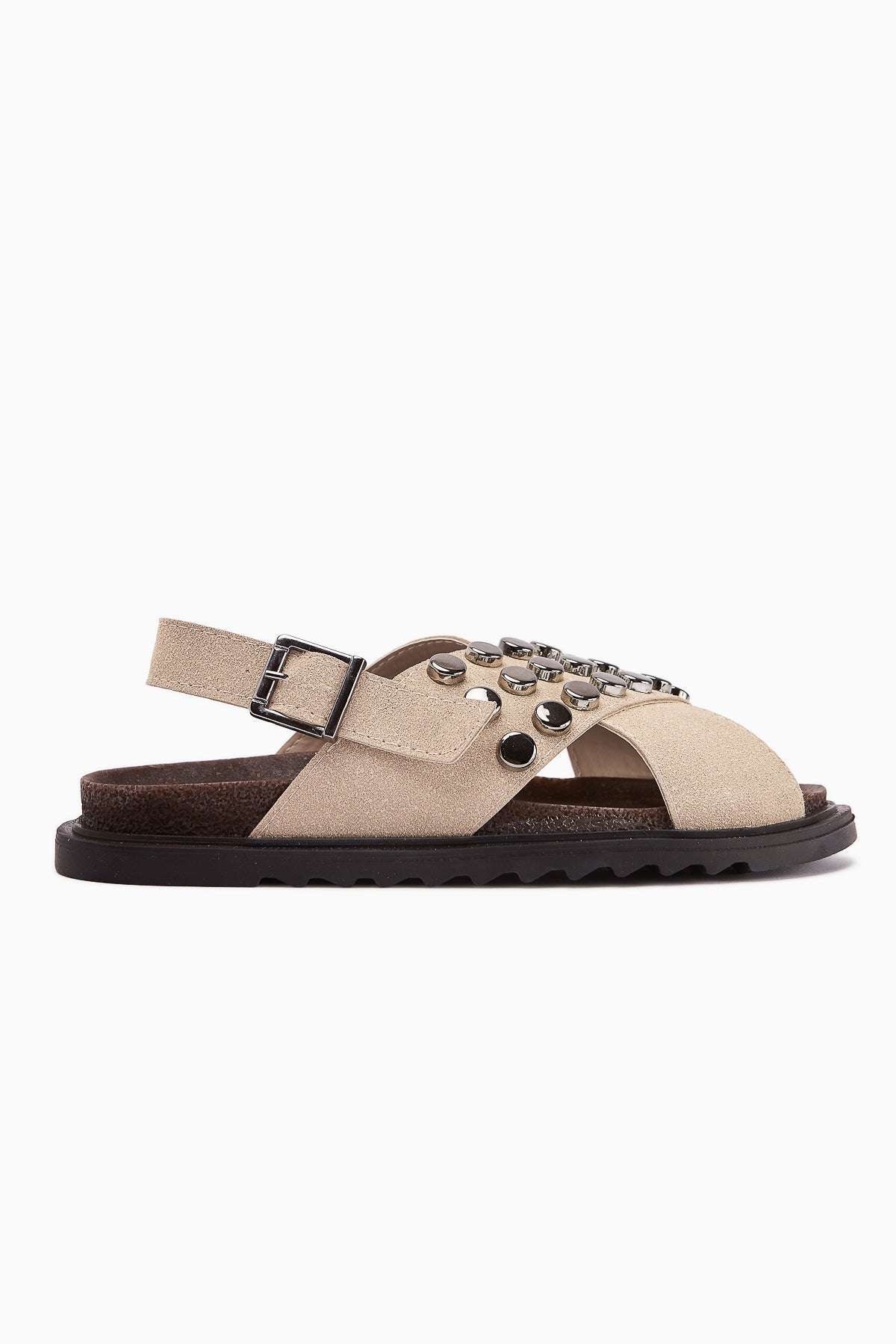 Lina Beige Studded Cross-Strap Women's Sandals