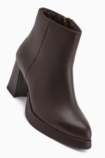 Gaby – Braun [Echtleder] Stiefelette mit Plateau und Absatz (Damen)