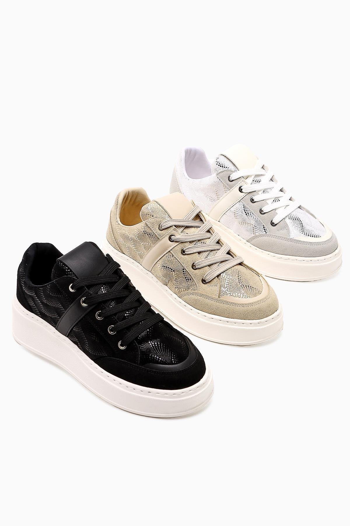 Julissa Black Suede Shiny Patterned Chunky Sole Women's Sneakers