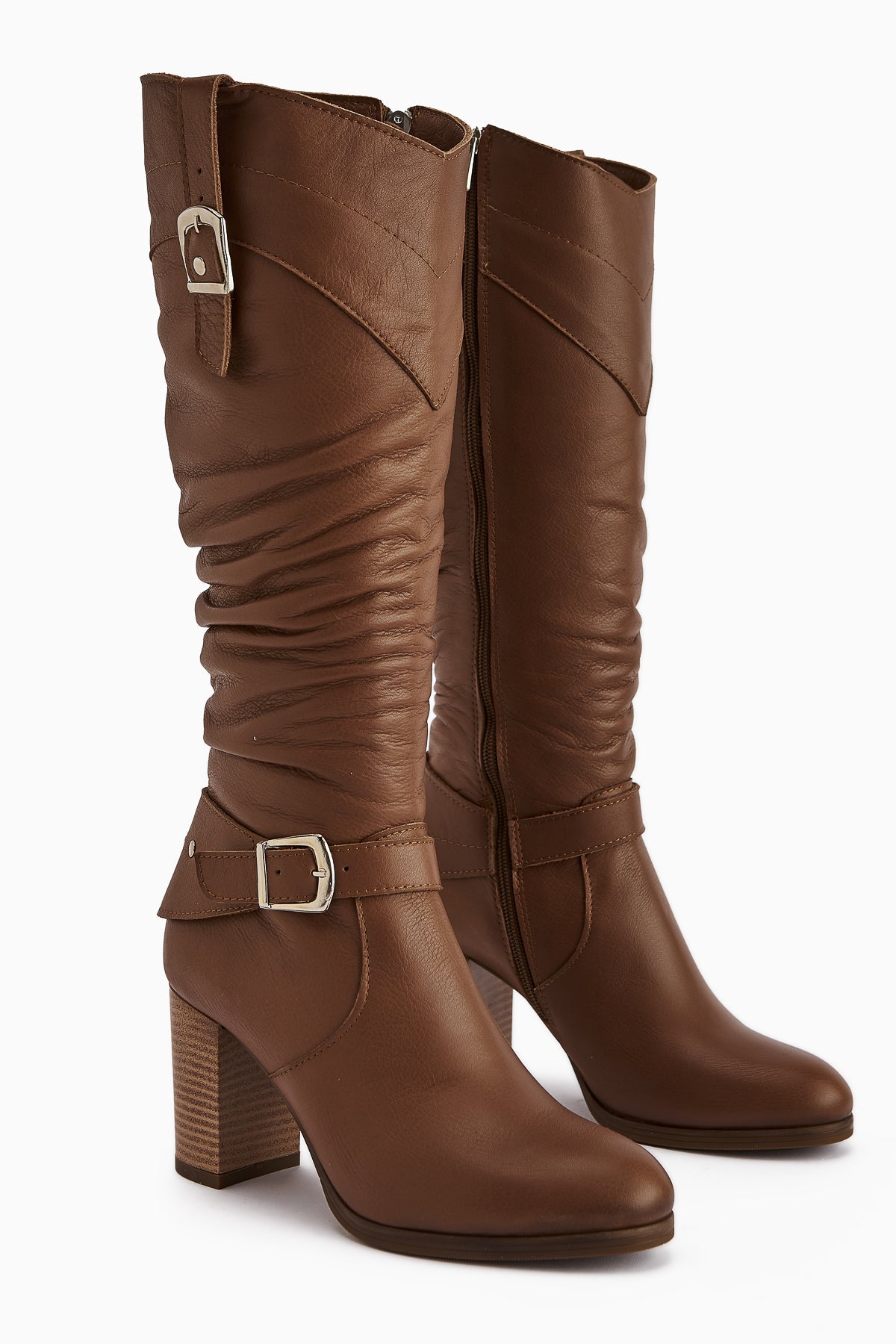 Ting Genuine Leather Taba Buckle Detail Women's Heeled Boot