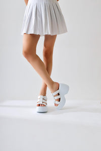 Sangita White Three-Striped Platform Slippers
