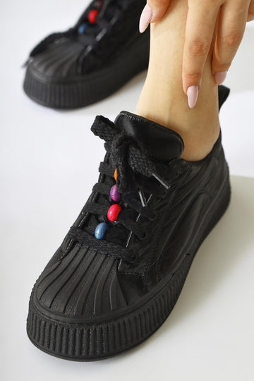 Chinda Black Parachute Fabric Beaded Detail Snakers
