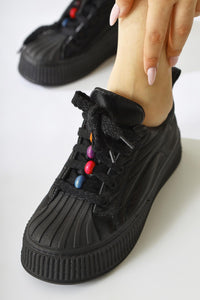 Chinda Black Parachute Fabric Beaded Detail Snakers