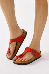 Risa Red Buckle Detailed Flip Flops
