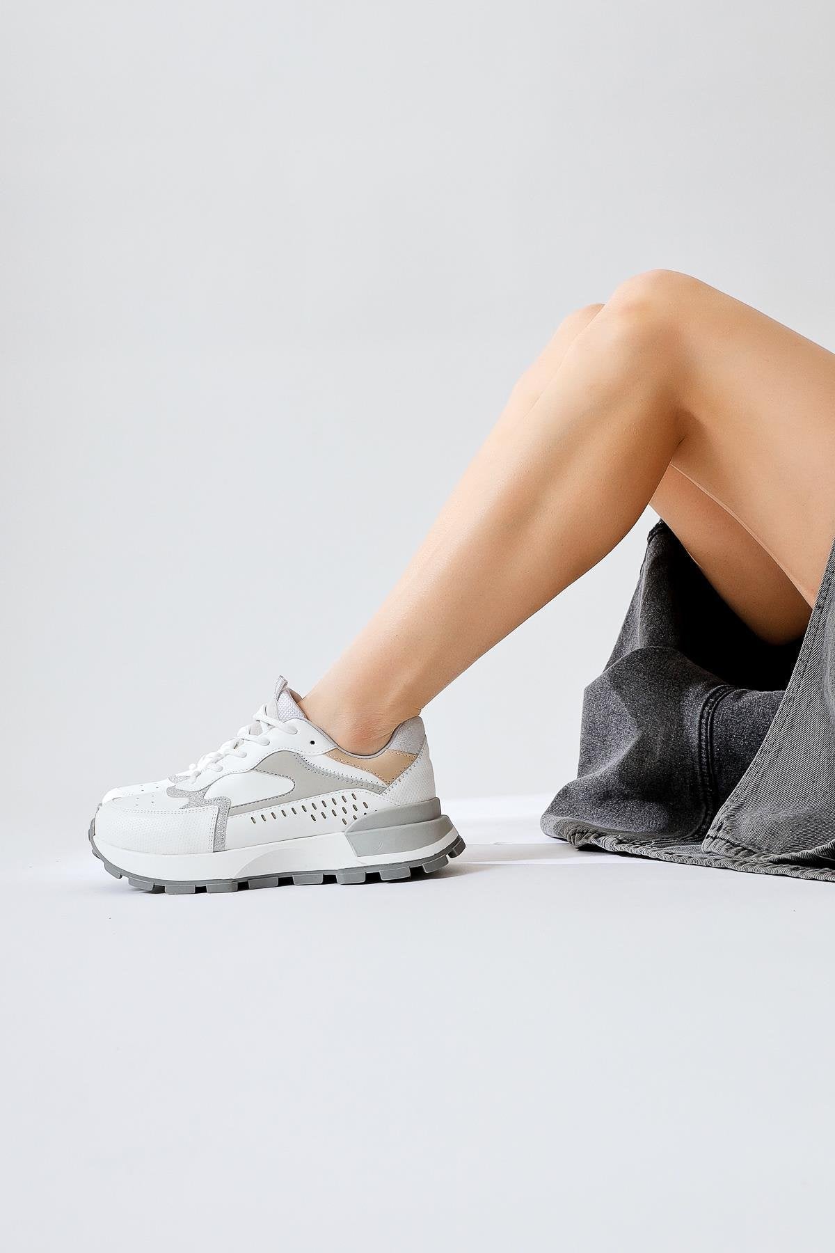 Sin Beyaz Bağcıklı Yüksek Taban Sneakers