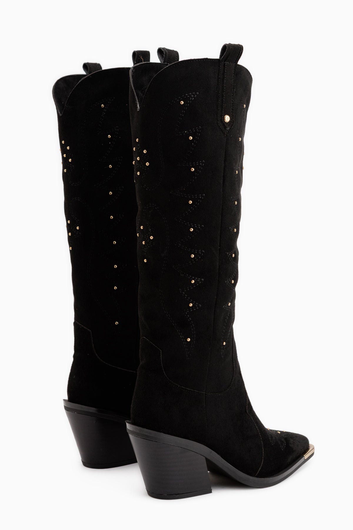 Elnora Black Suede Embroidered Women’s Boots