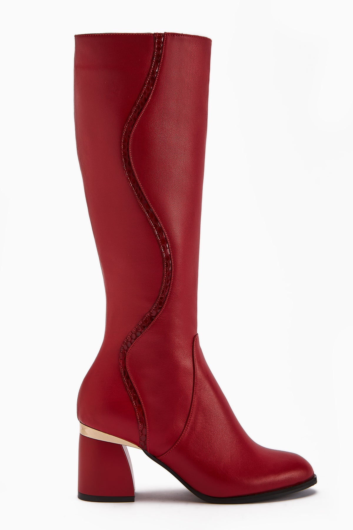 Kaylin Genuine Leather Red Snake Pattern Detailed Women's Heeled Boot