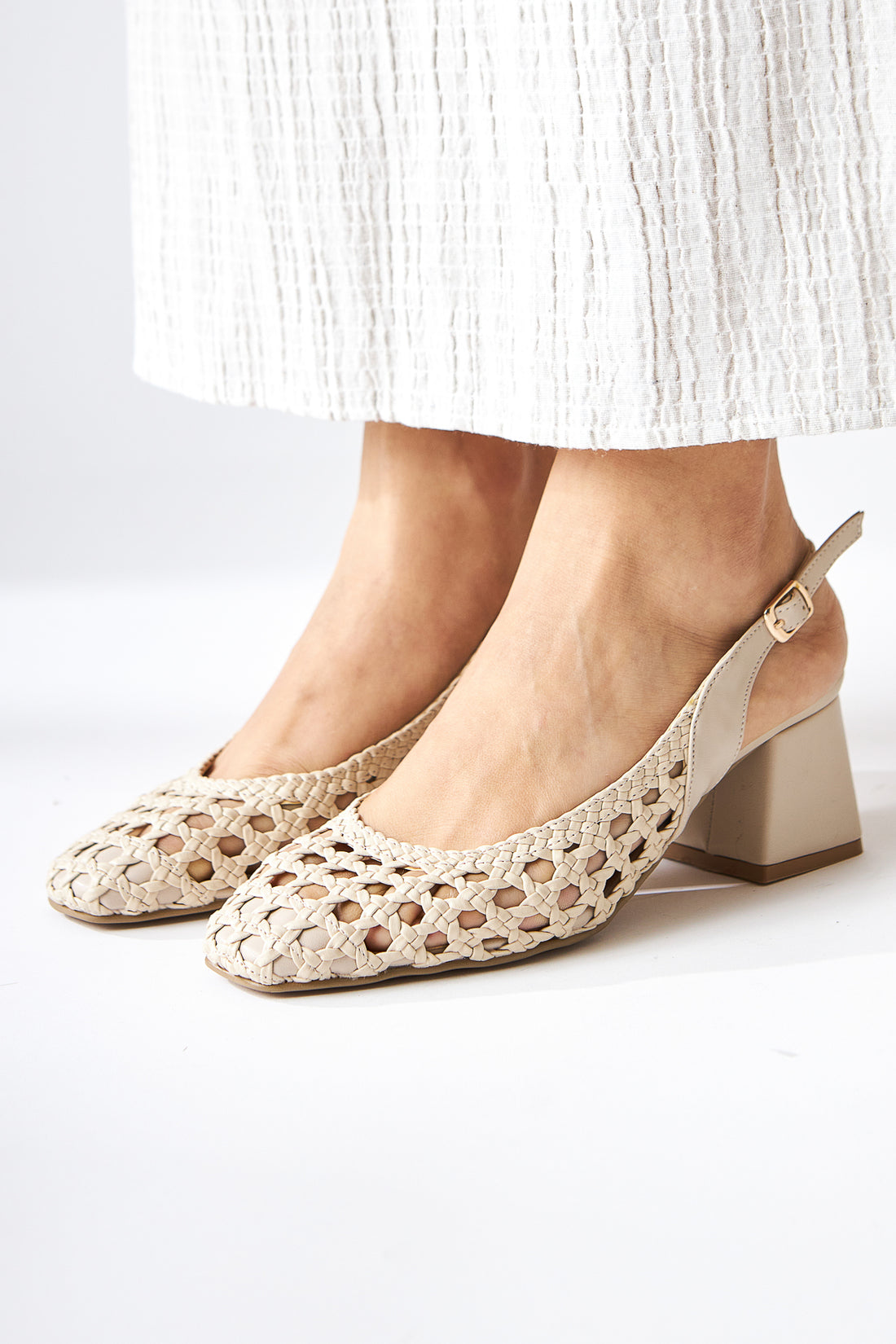 Filipa Cream Handmade Square Toe Heeled Women's Sandals