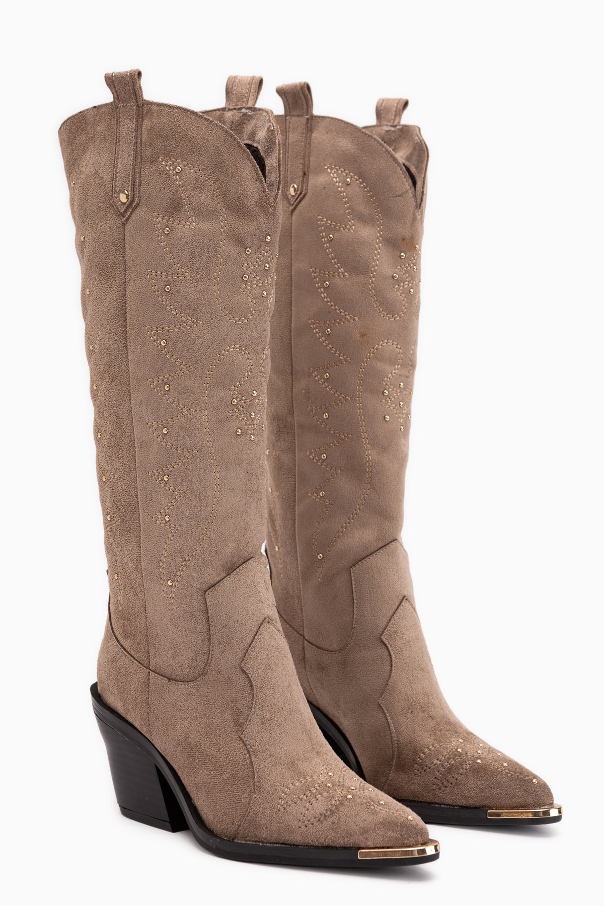 Elnora Beige Wildleder Bestickte Western Damen Stiefel