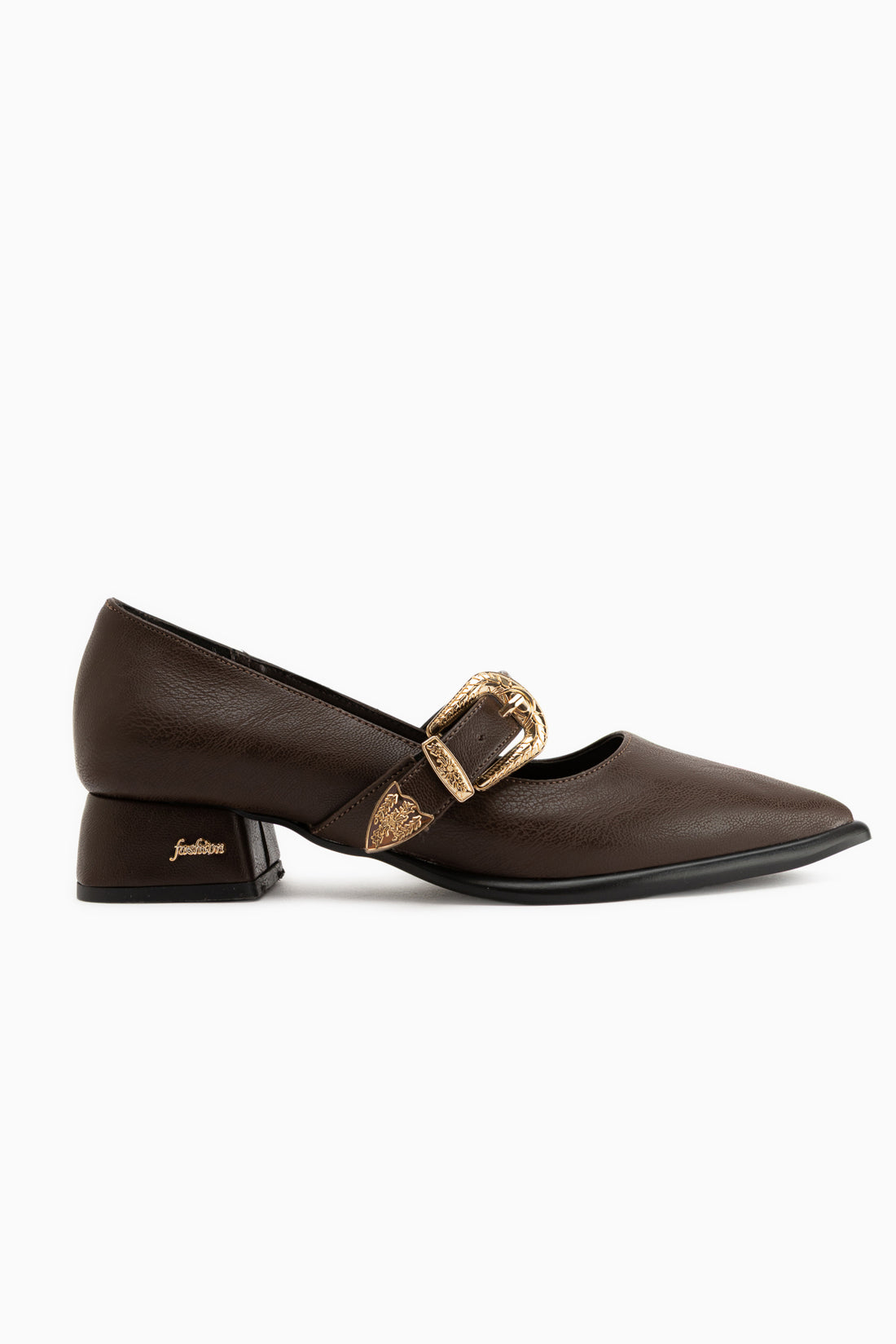 Jacklin Braun Riemchen Kurz Absatz Damen Schuhe