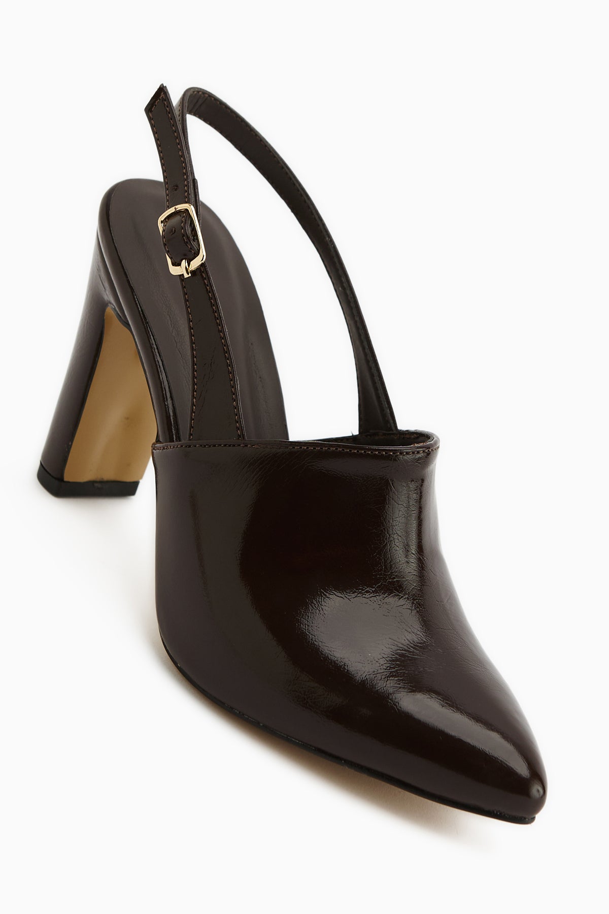 Maisa Kahve Sivri Burunlu Slingback Kalın Topuklu Kadın Ayakkabı