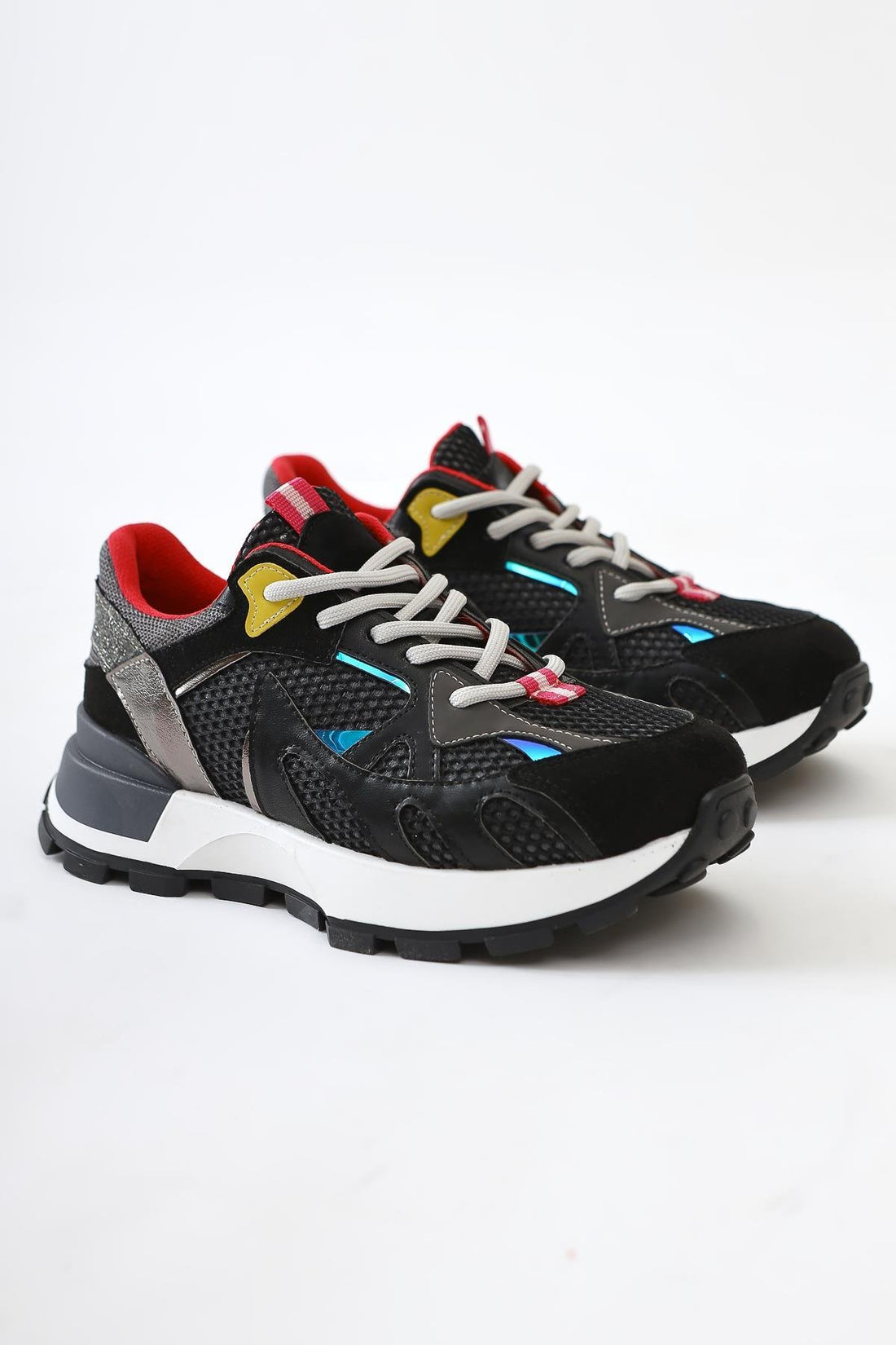 Moe Black Mesh Detail Lace-Up Sneakers