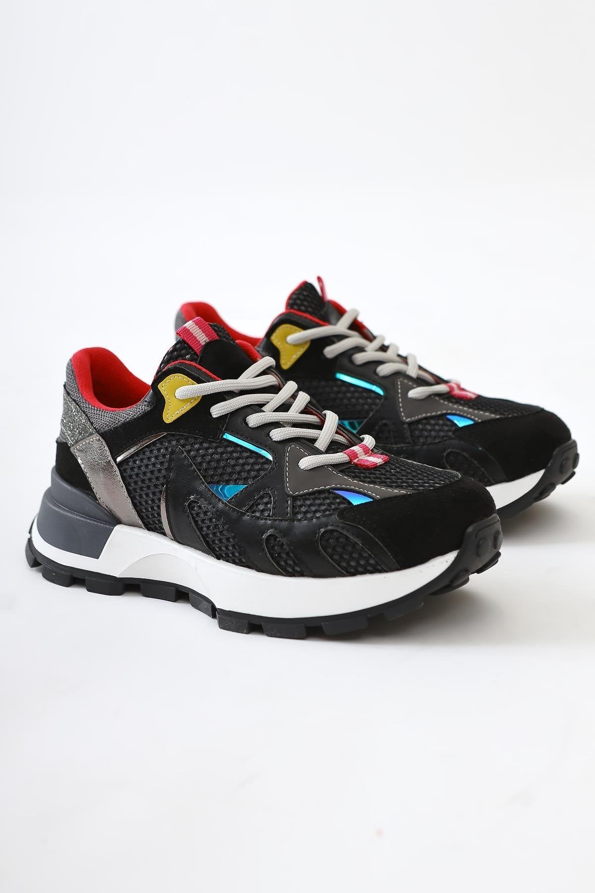 Moe Black Mesh Detail Lace-Up Sneakers