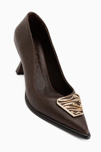 Danya Genuine Leather Brown Buckled Women’s Heeled Shoes