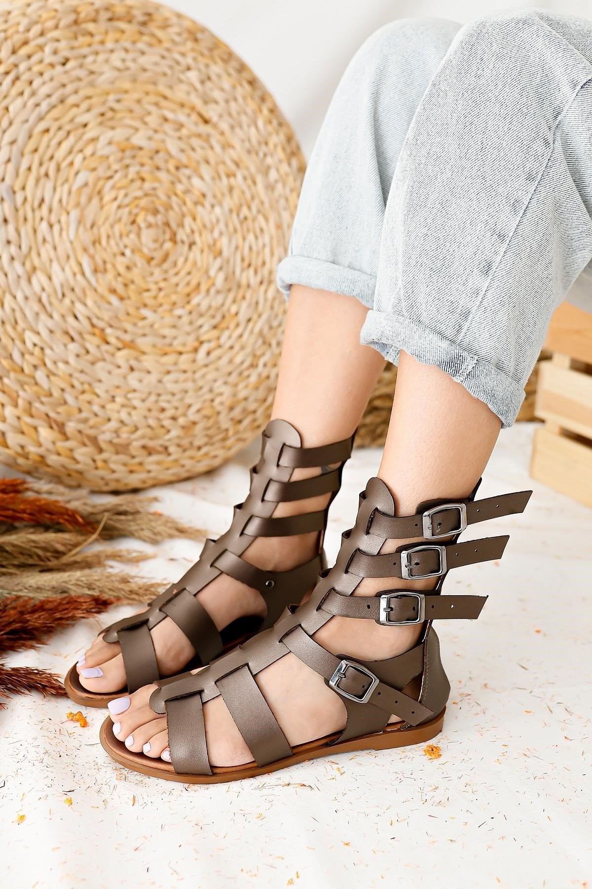 Genuine Leather Miranda Copper Color Zippered Gladiator Sandals