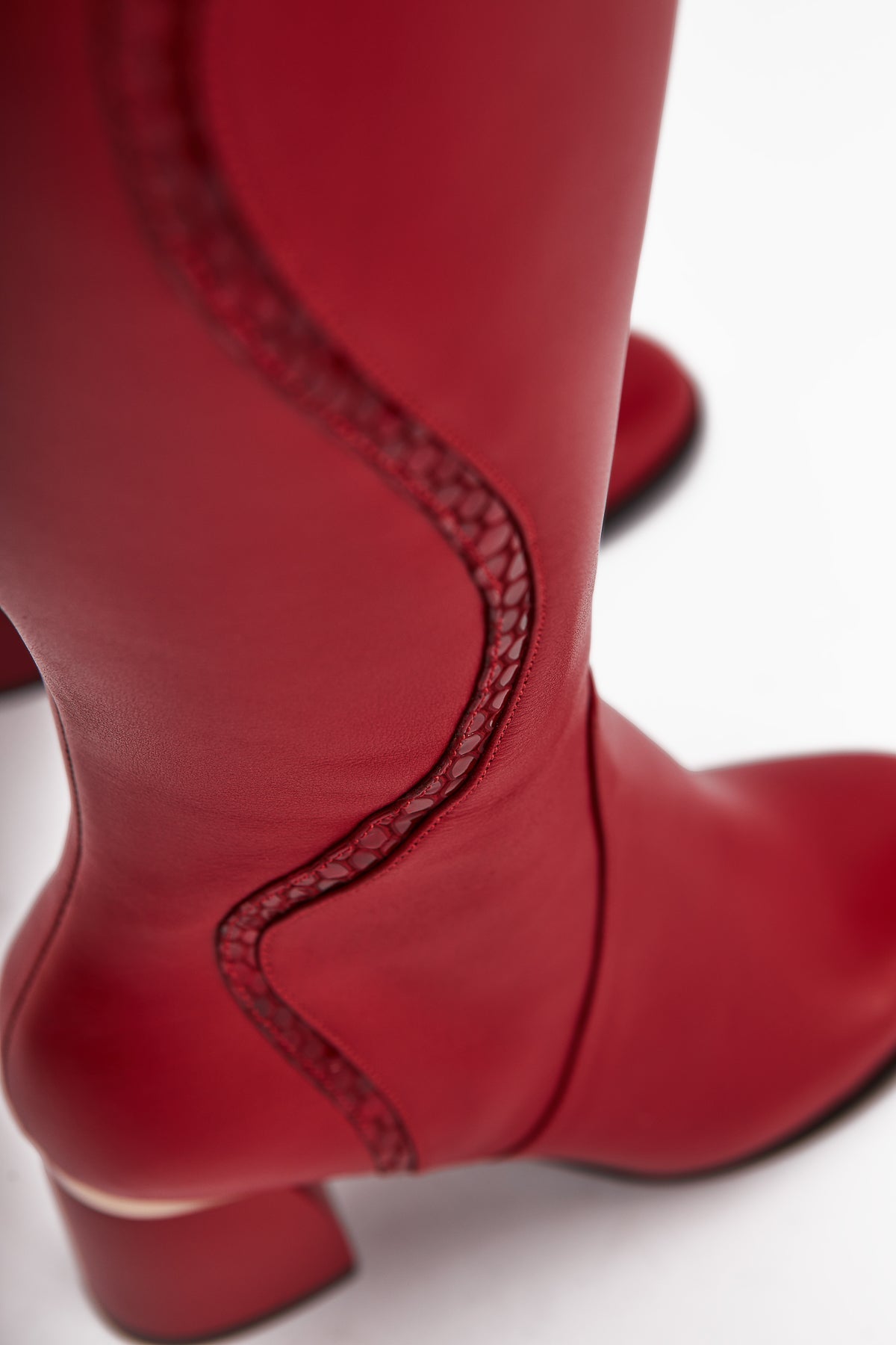 Kaylin Genuine Leather Red Snake Pattern Detailed Women's Heeled Boot