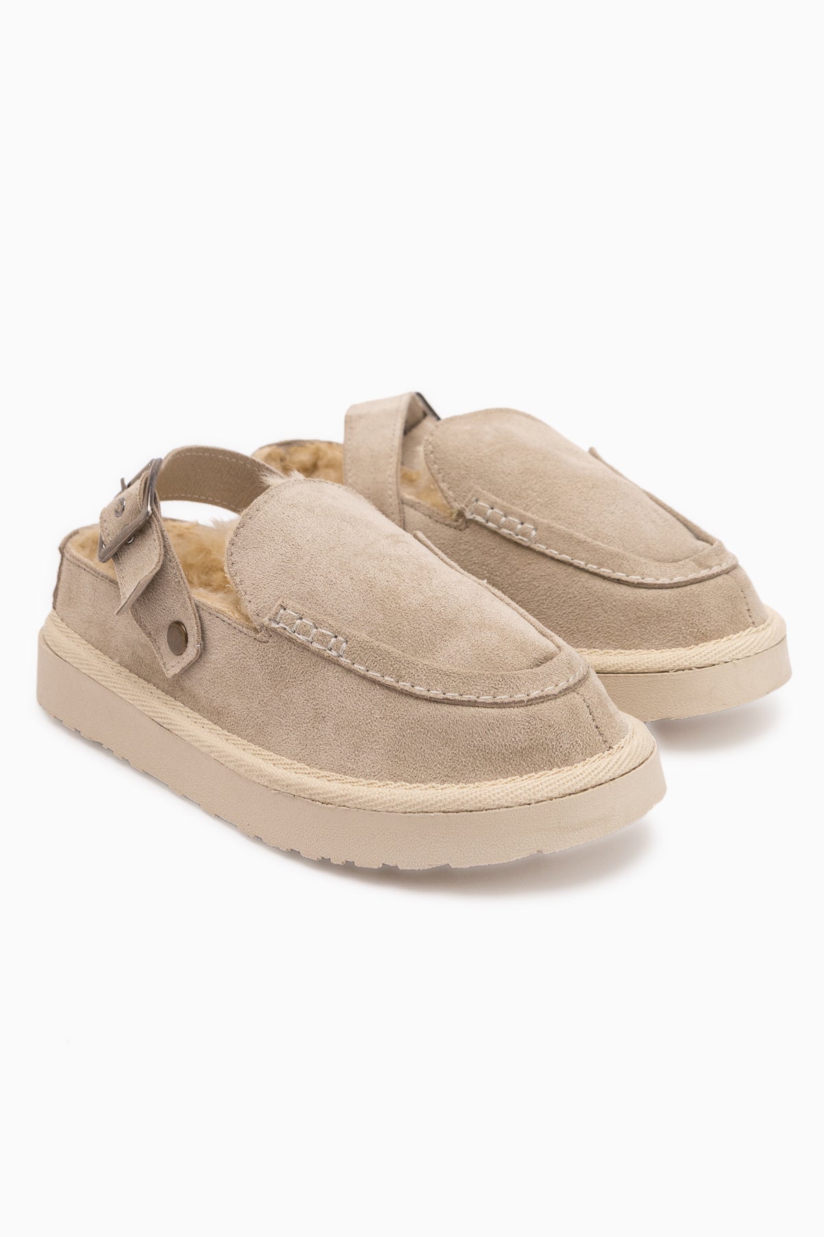 Cathy Beige Wildleder Fell Damen Pantoletten