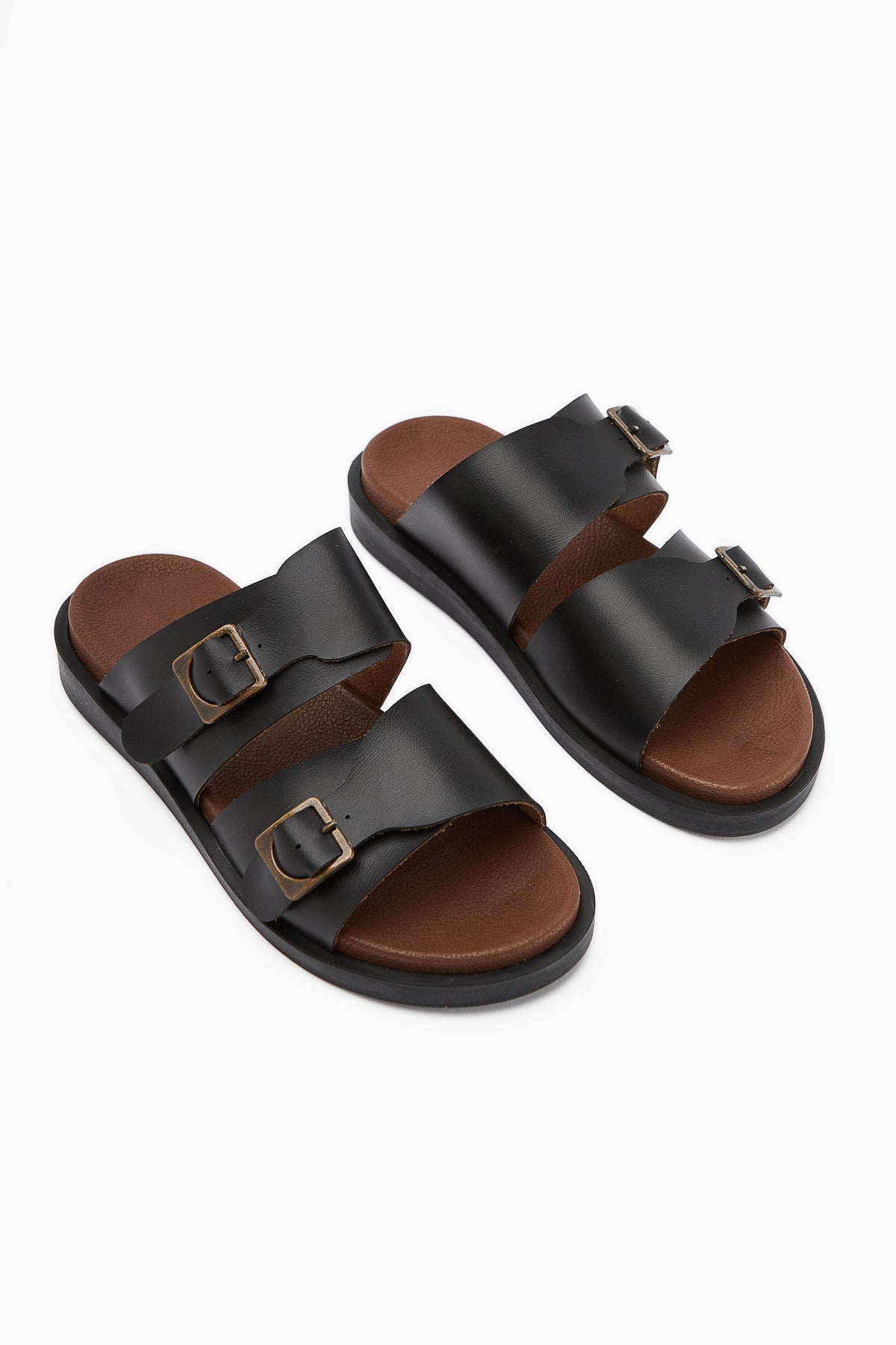 Soha Schwarz Doppelriemen Flache Damen Slipper