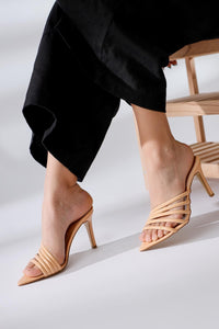 Margie Nud Asymmetrical Strappy Heeled Slippers