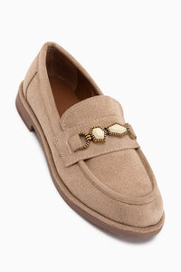 Callie Beige Wildleder Stein Damen Loafer Schuhe