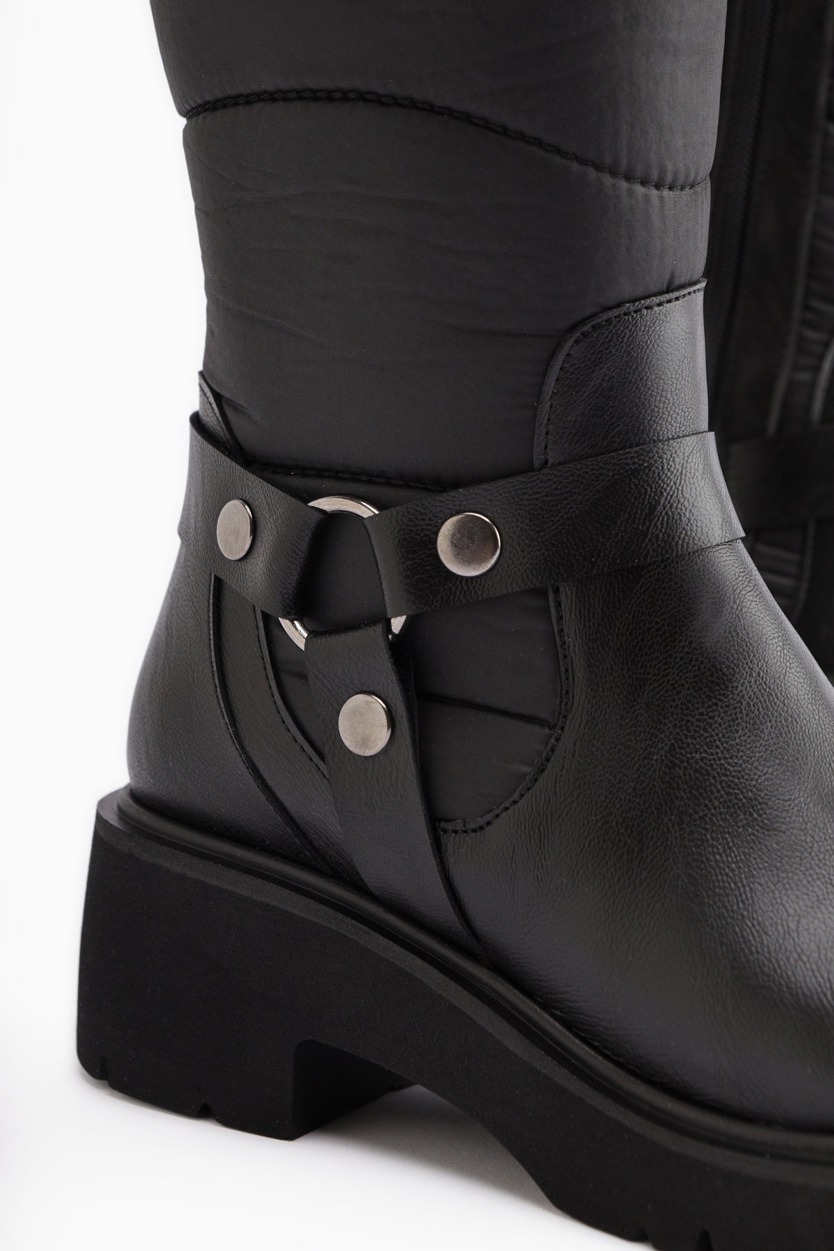 Katrin Black Metal Buckled Women's Biker Boot