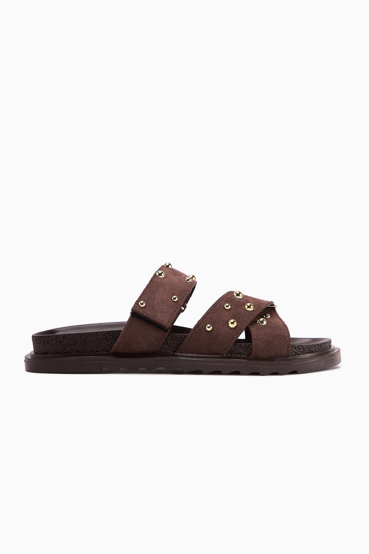 Mino Coffee Cross-Strap Studded Women's Slippers