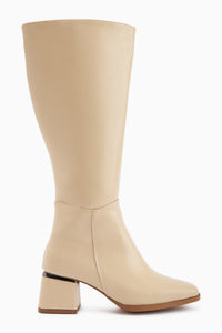 Miami Beige Crinkelt Lackleder Quadratzehen Damen Stiefel
