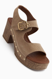 Cleo Beige Suede Belted Platform Heeled Women’s Sandal