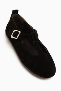 Danni Echtes Leder Schwarz Wildleder Gürteltier Damen Ballerinas