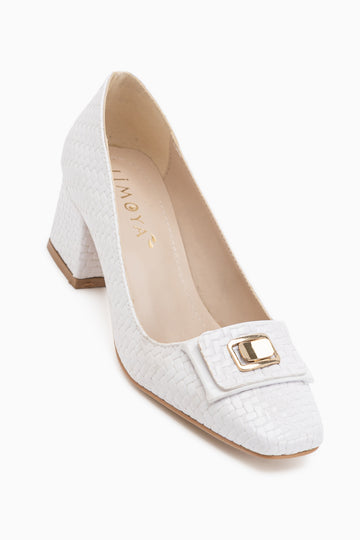 Keira White Buckle Detailed Women’s Heeled Shoes