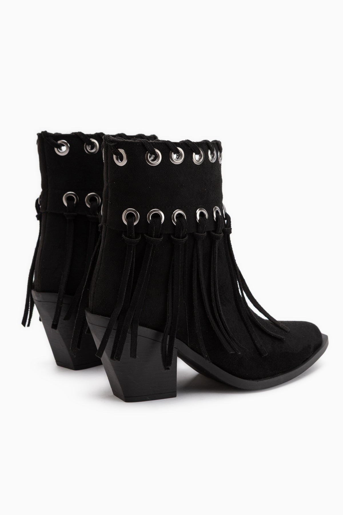 Nessa Schwarze Wildleder Fransen Dicke Absatz Damen Cowboy Stiefel