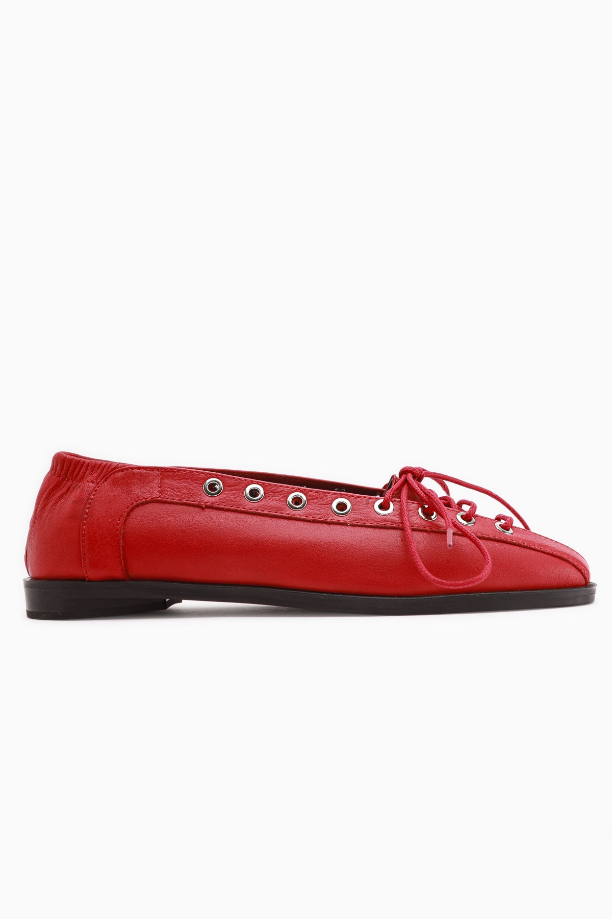 Romy Genuine Leather Red Lace-Up Women’s Ballet Flats