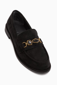 Callie Schwarze Wildleder Stein Damen Loafer Schuhe
