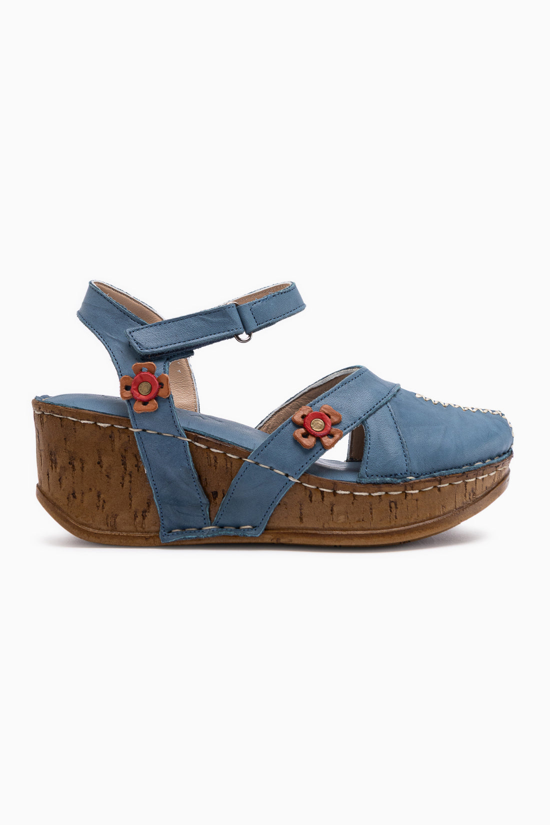 Echtes Leder Katlyn Navy Blumen Detail Damen Geschlossene Zehen Wedge Sandale