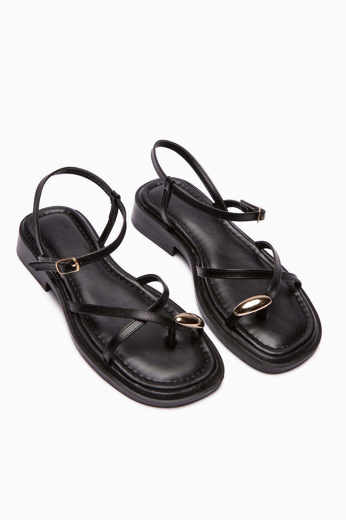 Lissi Schwarze Kreuzriemen-Schnallen Damen Zehentrenner Sandalen