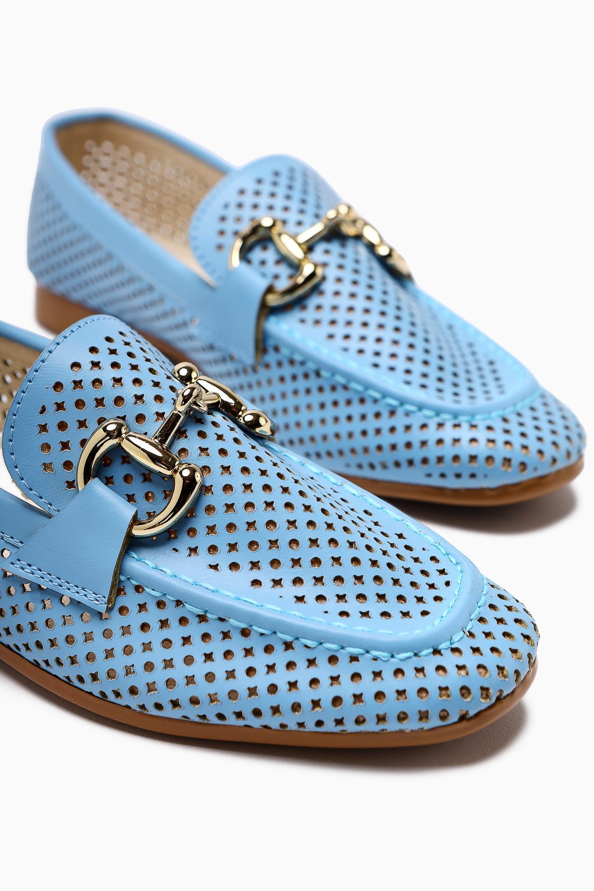 Gazali Blaue Schnalle Damen Ballett Flach