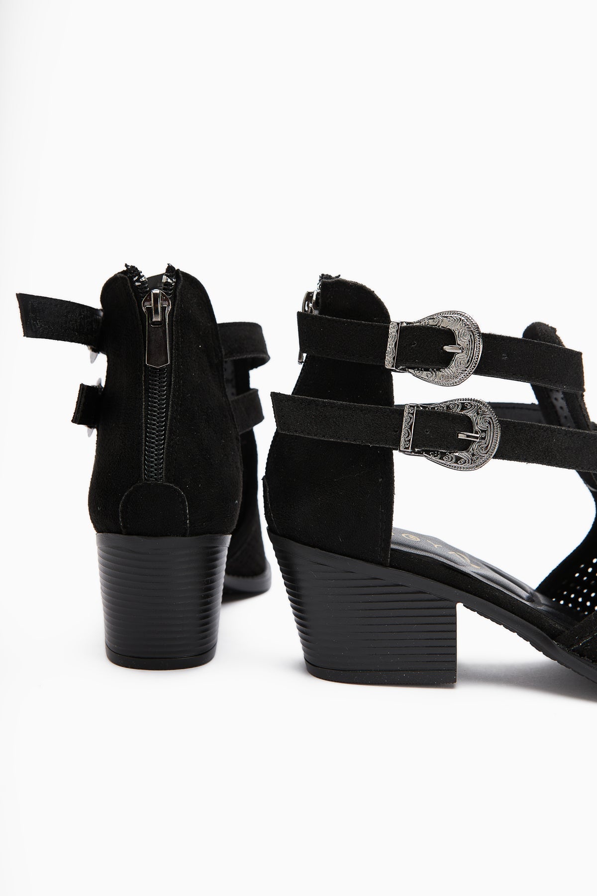 Carin – Black Suede Buckle-Detail Back-Zip Summer Boot (Women)