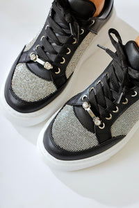 Sonnie Black Thick Soled Stone Detail Sneakers