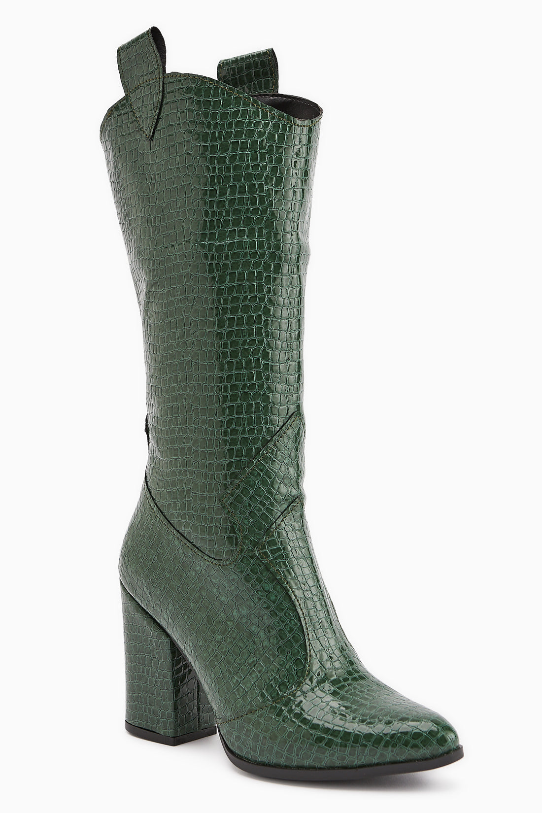 Keri Grün Krokodil Asymmetrischer Schnitt Damen Kurz Absatzstiefel