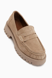 Justina Beige Suede Thick Sole Women’s Loafer Daily Shoes