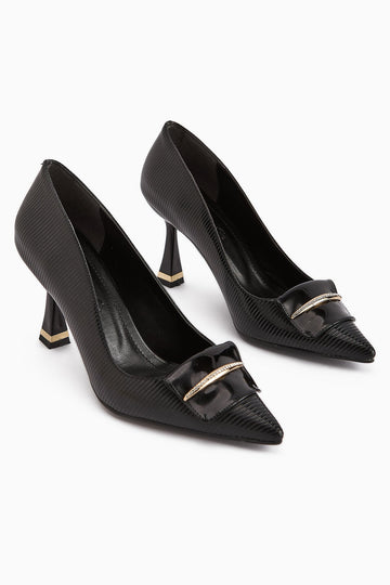 Saja Women's Black Buckled High Heel Shoe