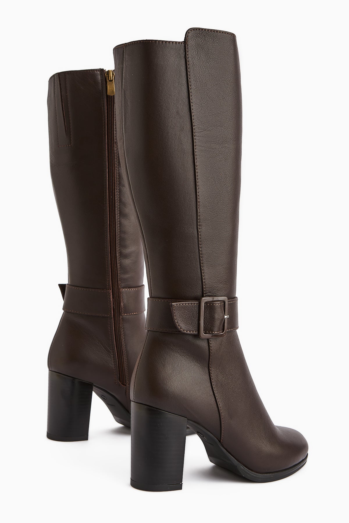 Jeen Genuine Leather Coffee High-Heel Women's Boot